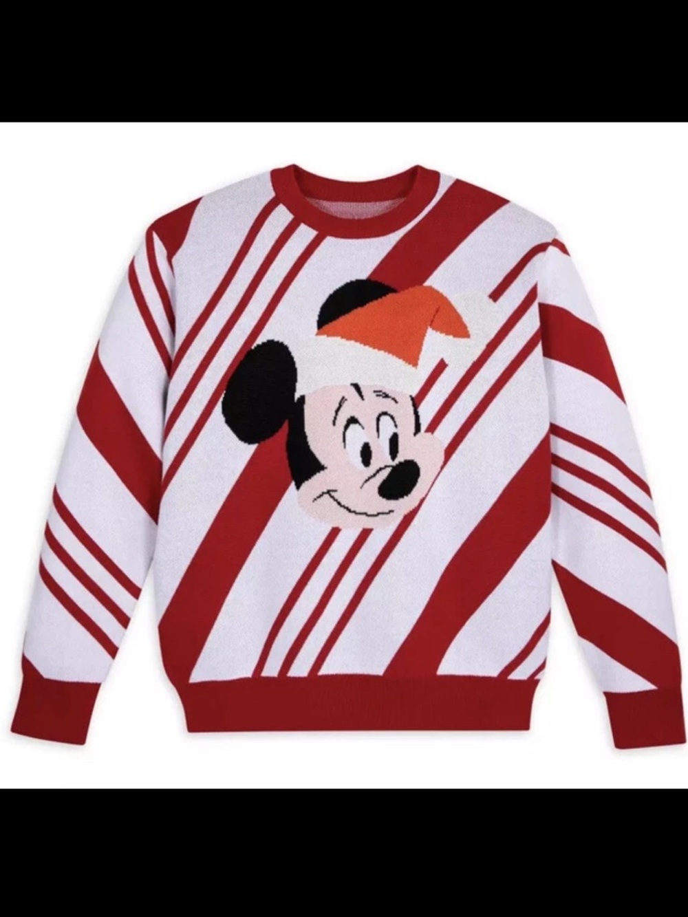Disney Parks Mickey Mouse Candy Cane Holiday Christmas Sweater Small Red/White